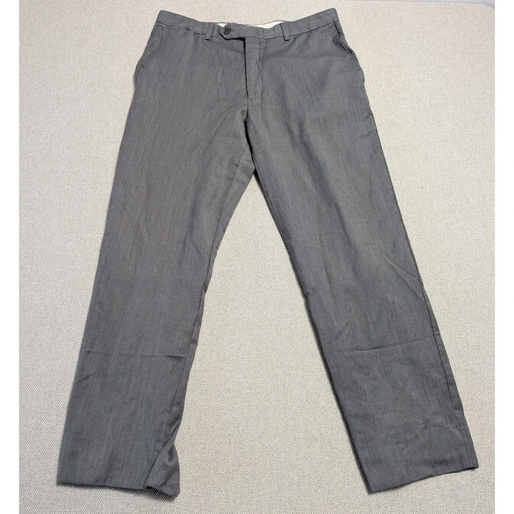 Hart Schaffner Marx Men's Gray 36x30 Wool Flat Front Dress Pants Trousers Office